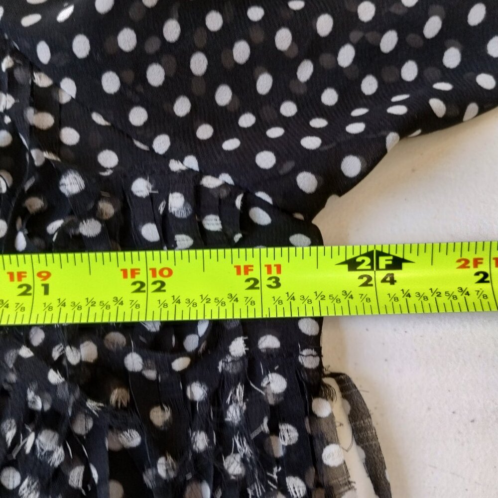 Chico's Black and White Fringe Front Polka Dot Button Down Blouse Size 3/XL - Picture 9 of 10